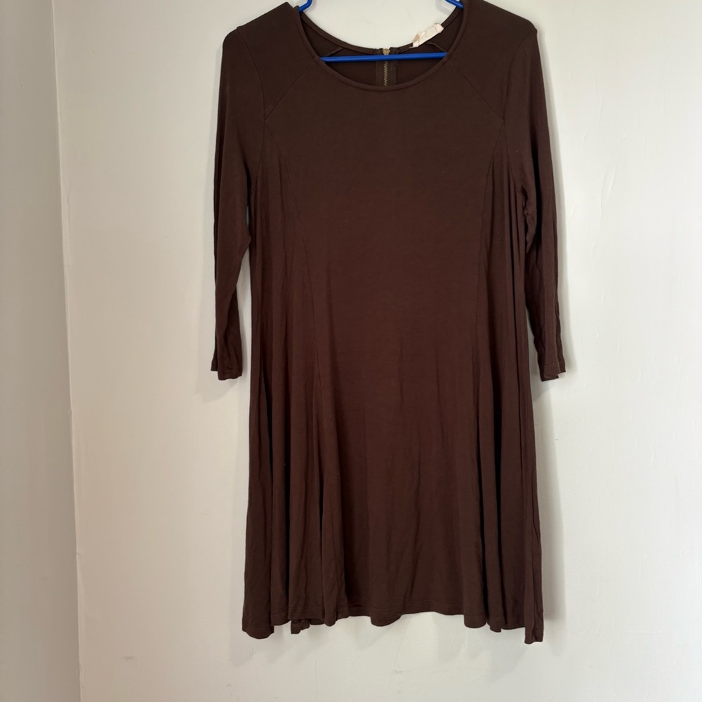 Altar'd State Chocolate Brown Dress with 3/4 Length Sleeves | Size Small